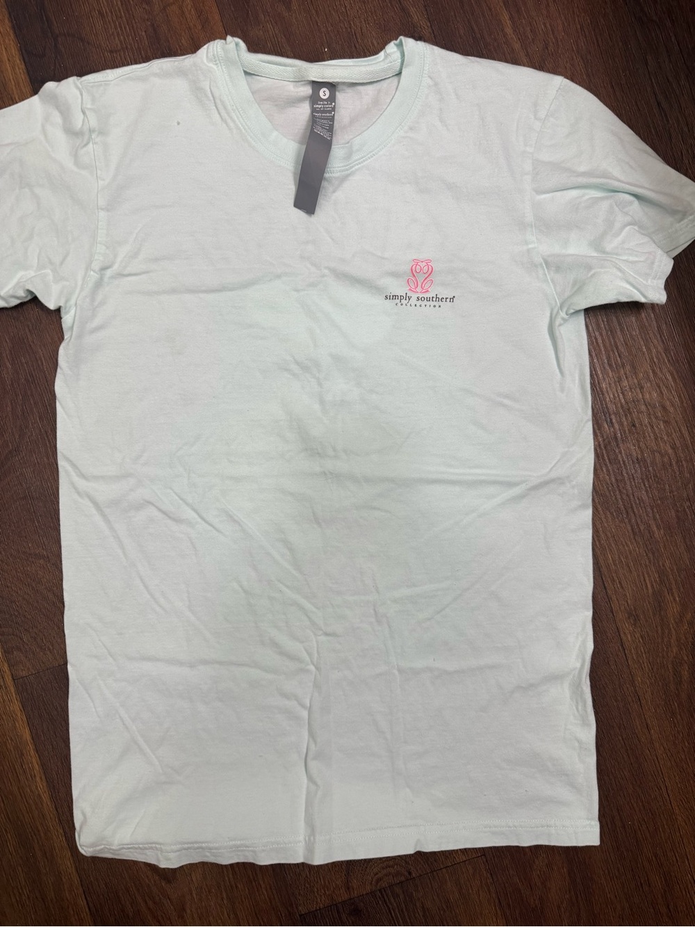 Simply Southern Men's Short Sleeve Crew Tee in Light Mint with Pink Logo